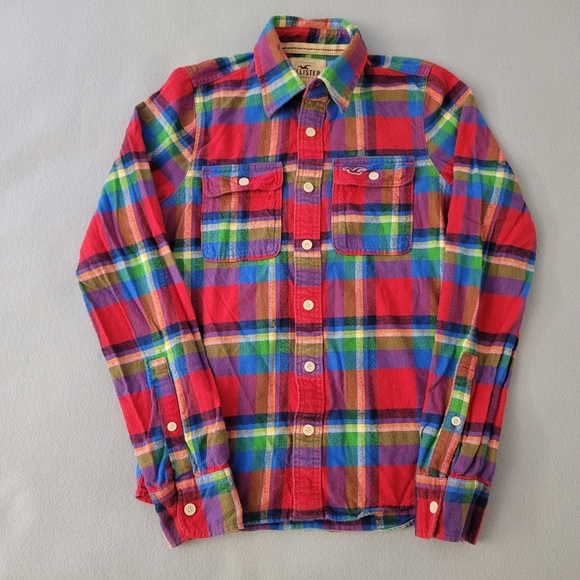 Y2K HOLLISTER ABERCROMBIE Flannel Red Plaid Colorful Size Womens S Pockets - Picture 3 of 12